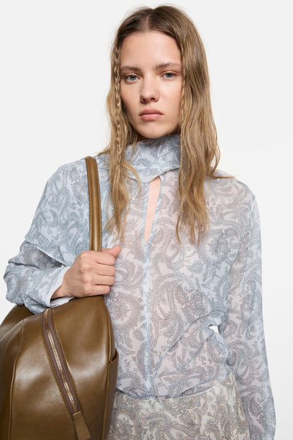 Silk paisley blouse - Light blue/beige