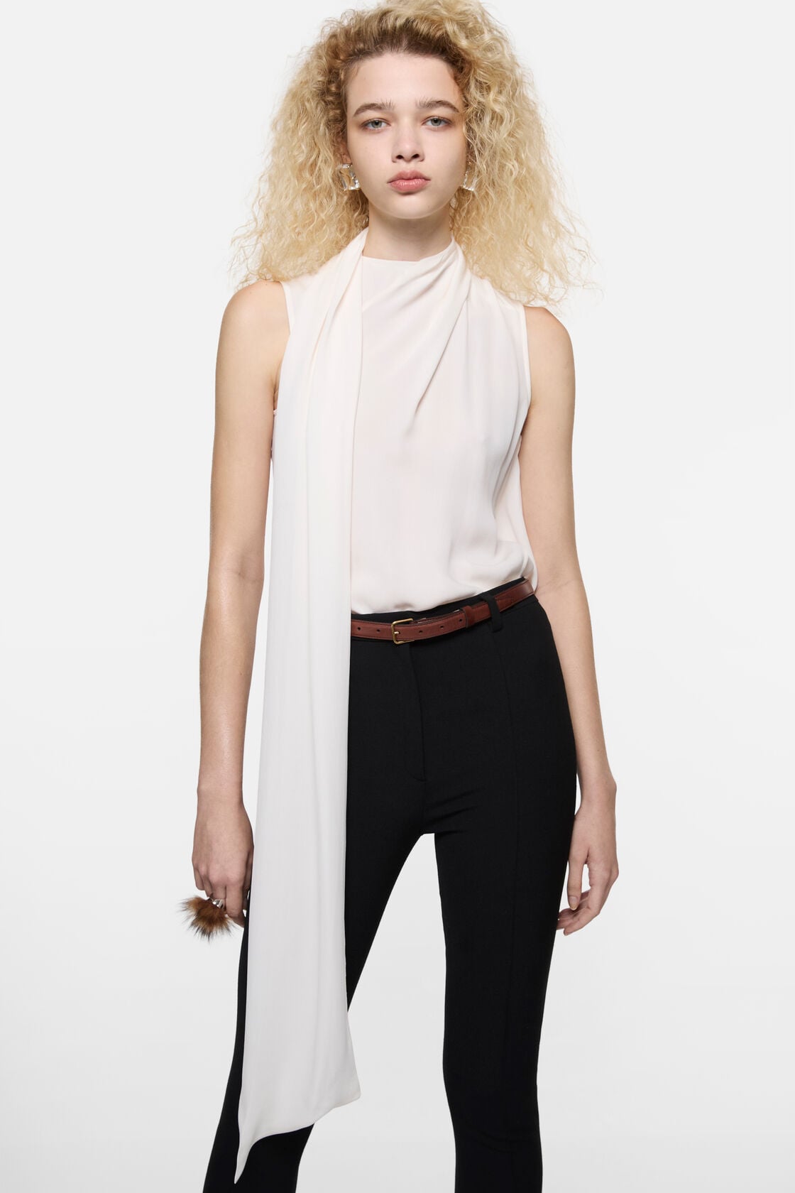 Silk sleeveless blouse - Marble White