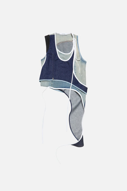 Asymmetrical Denim Vest - Indigo/blue