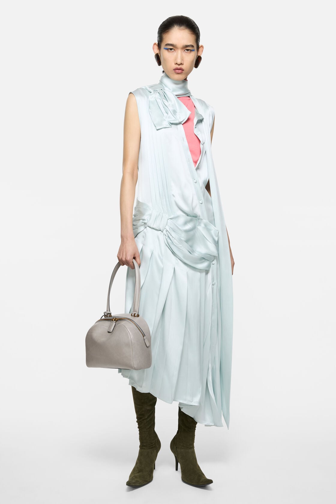 Silk dress with bows - Aqua blue