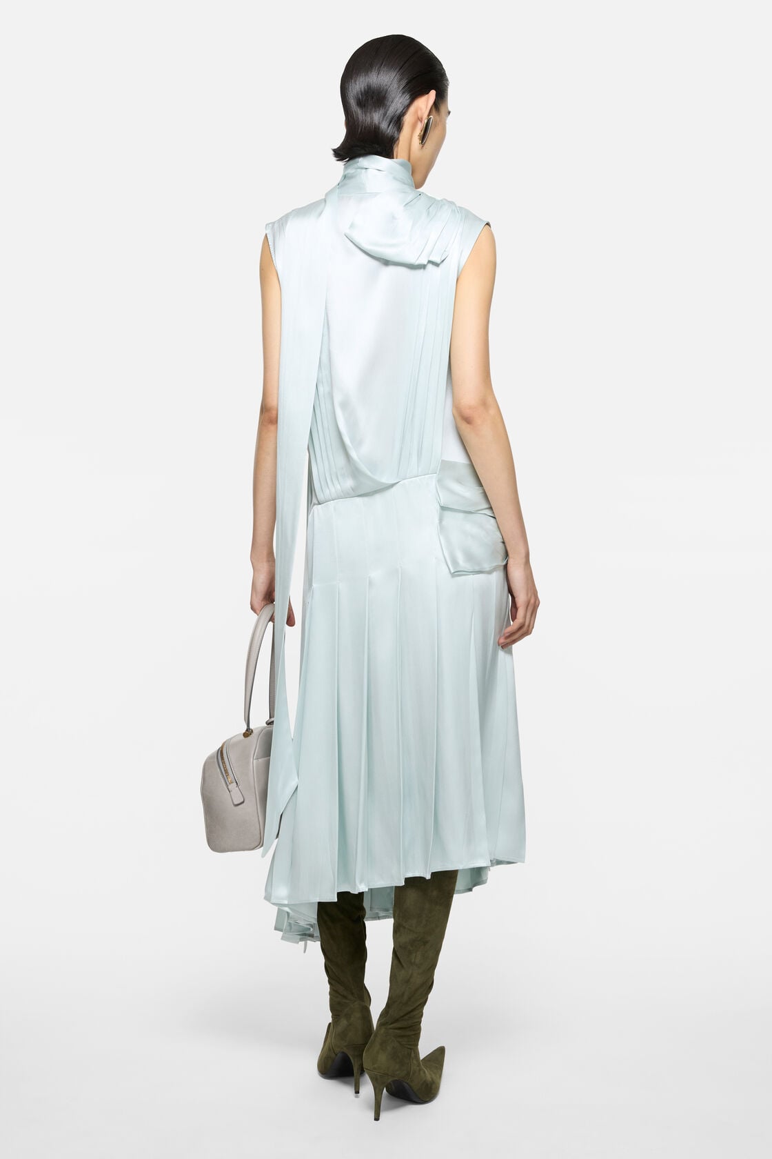 Silk dress with bows - Aqua blue