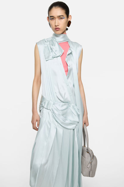 Silk dress with bows - Aqua blue