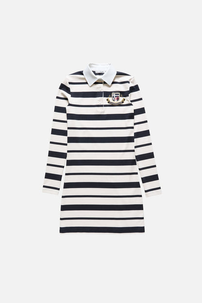 Striped polo dress - Navy/ecru