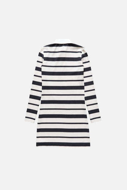 Striped polo dress - Navy/ecru