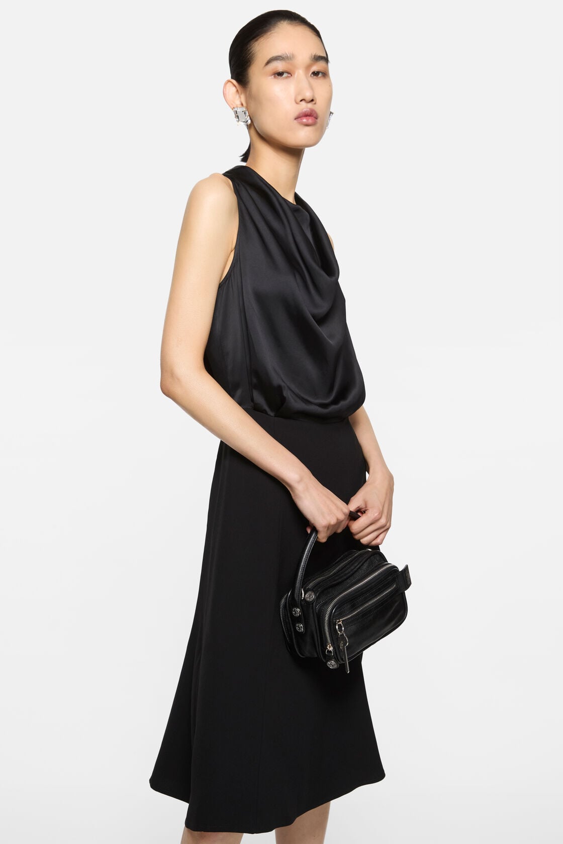 Satin midi dress - Black