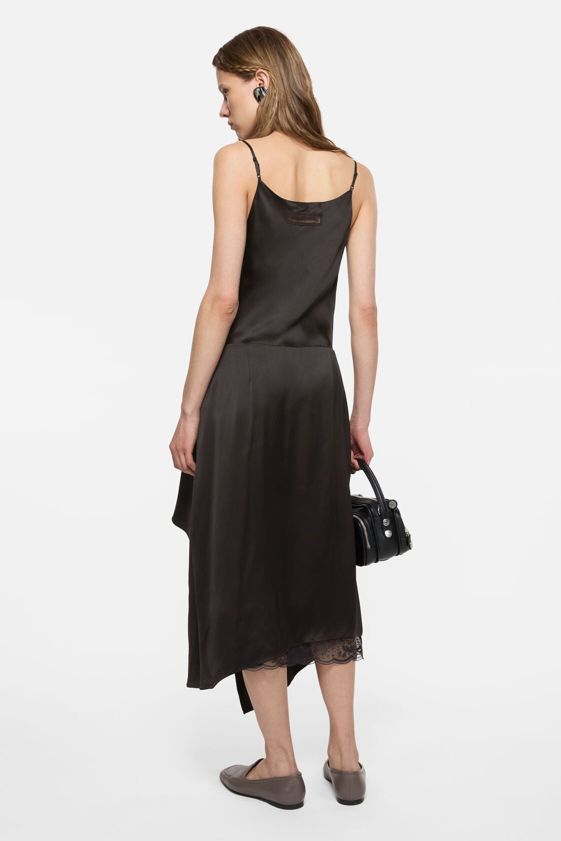 Shiny satin slip dress - Dark brown