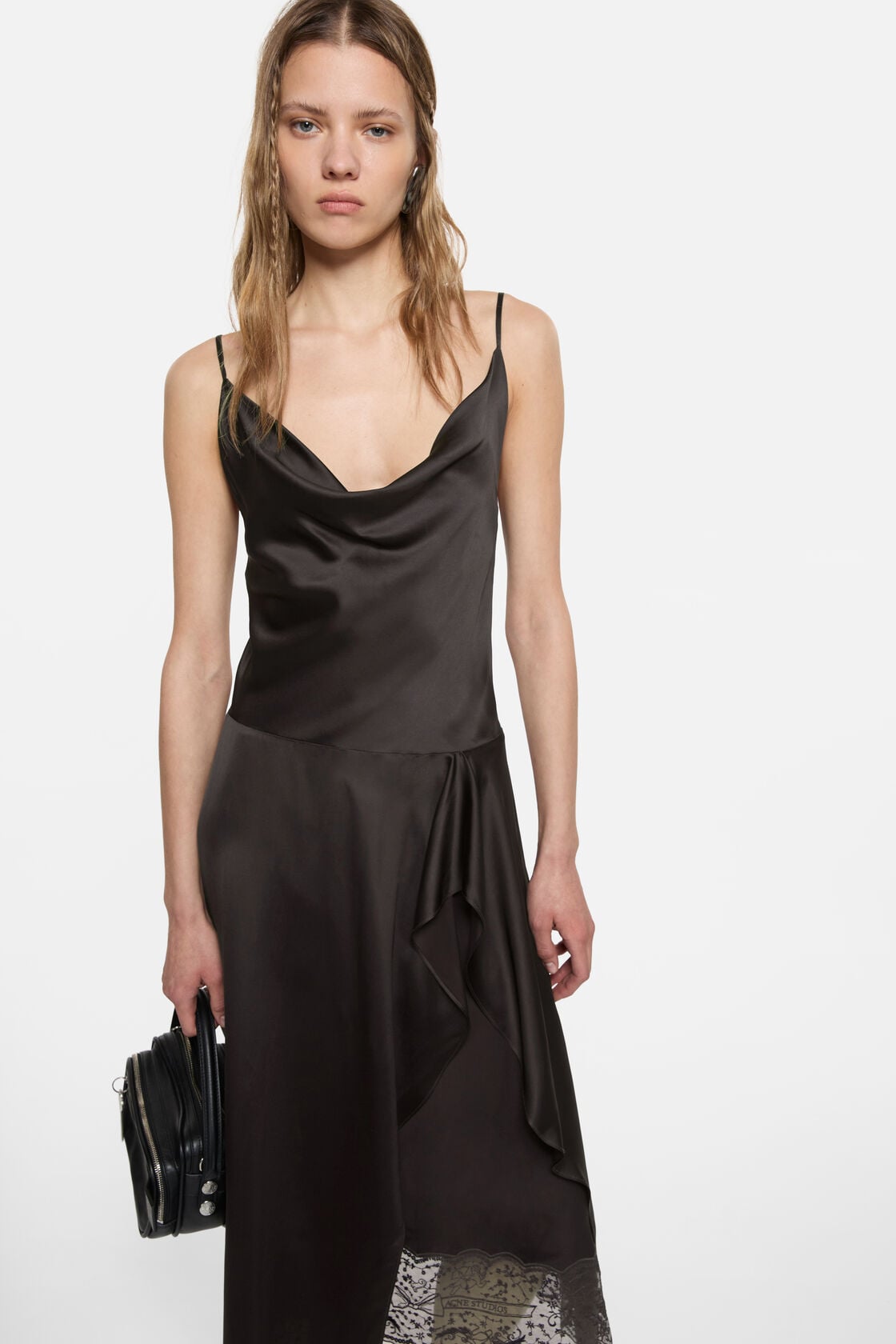 Shiny satin slip dress - Dark brown