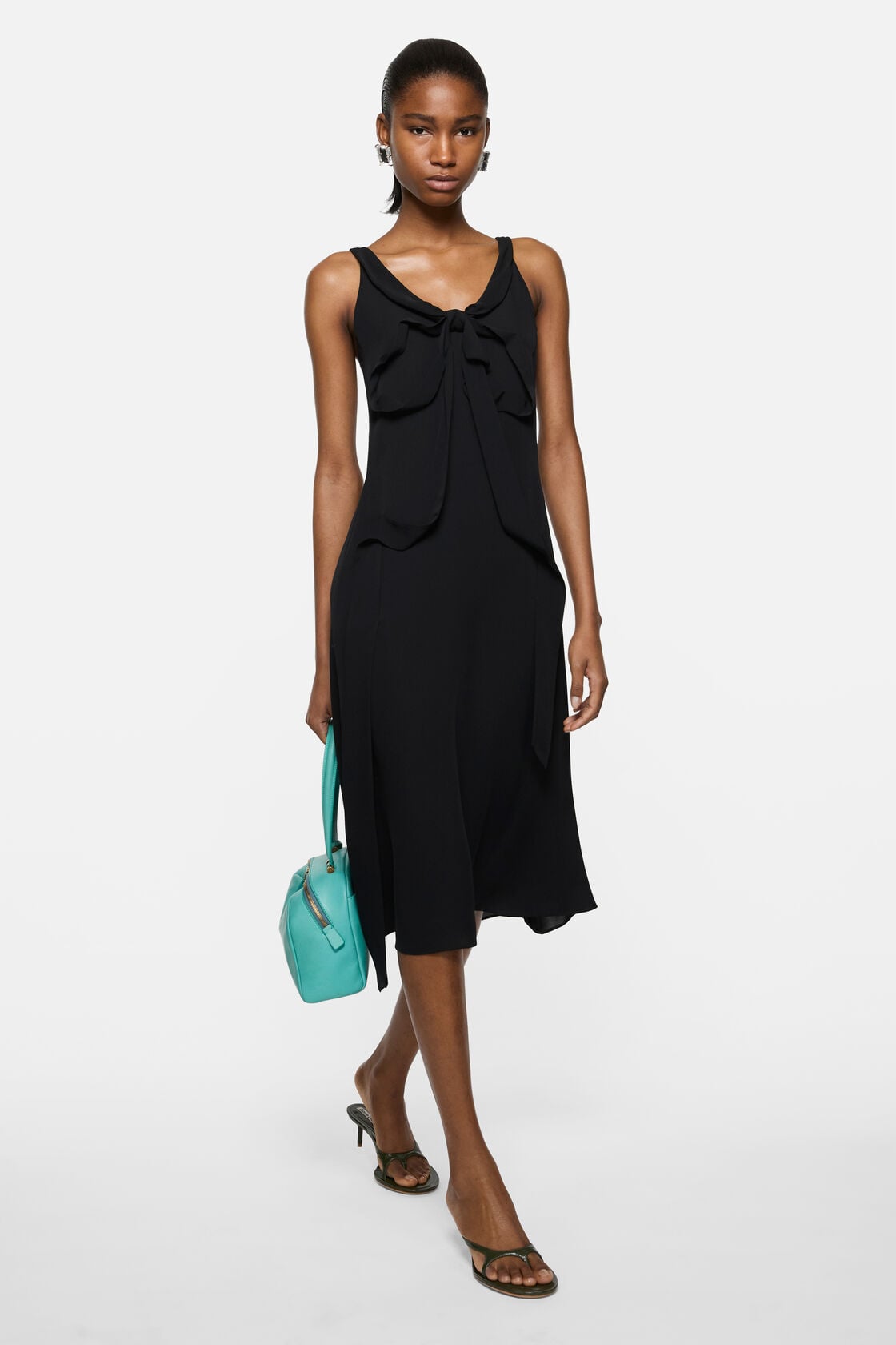 Silk midi dress with bow - Black