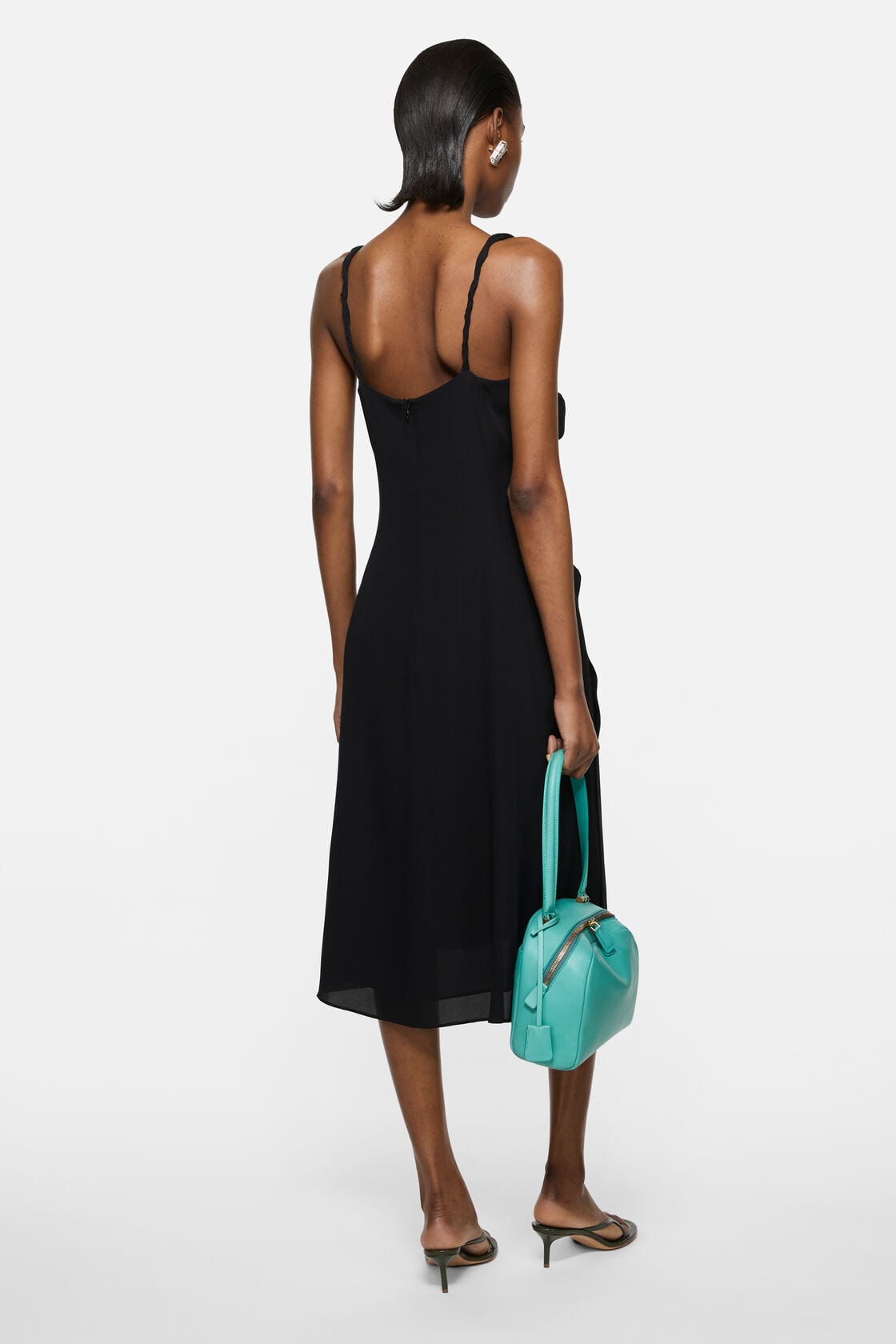 Silk midi dress with bow - Black