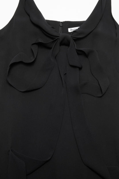 Silk midi dress with bow - Black