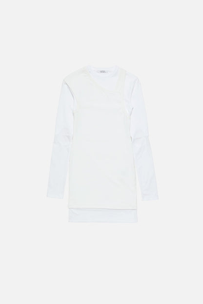 Layered Cotton Mini Dress - White