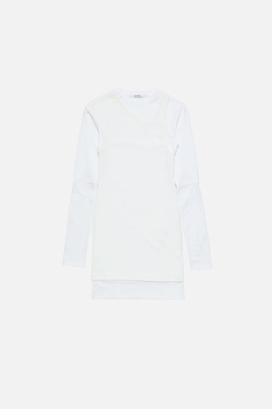 Layered Cotton Mini Dress - White