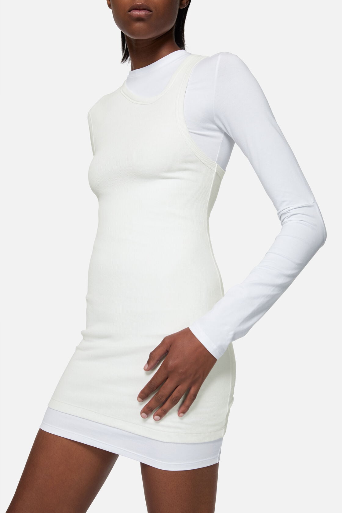 Layered Cotton Mini Dress - White