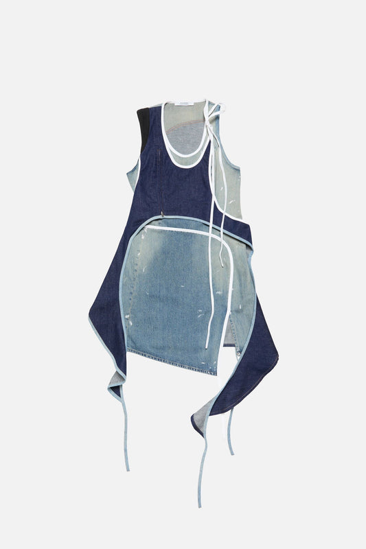 Asymmetrical Denim Mini Dress - Indigo/blue