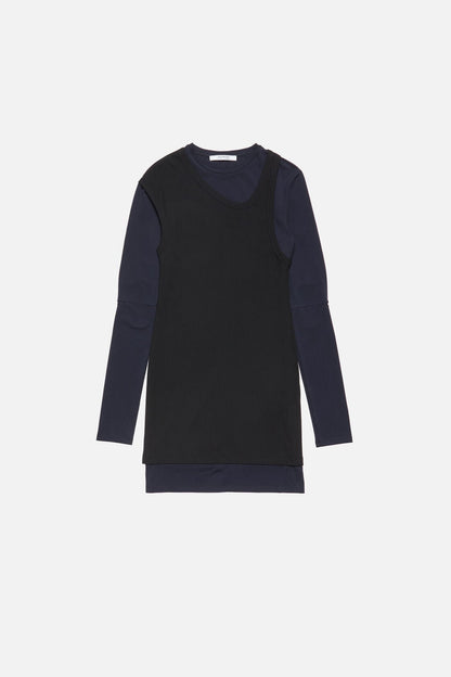 Layered Cotton Mini Dress - Navy/black