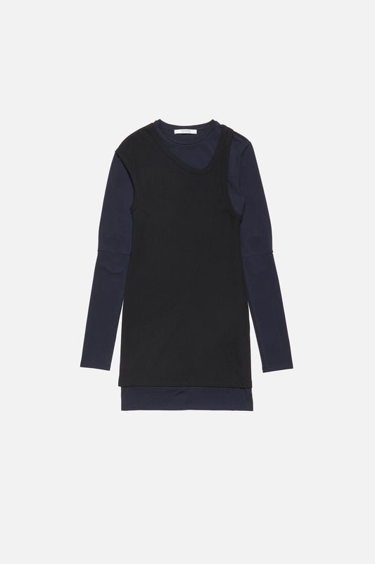 Layered Cotton Mini Dress - Navy/black