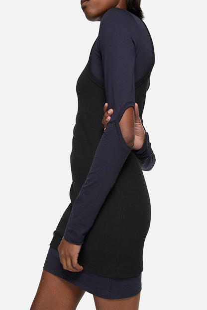Layered Cotton Mini Dress - Navy/black