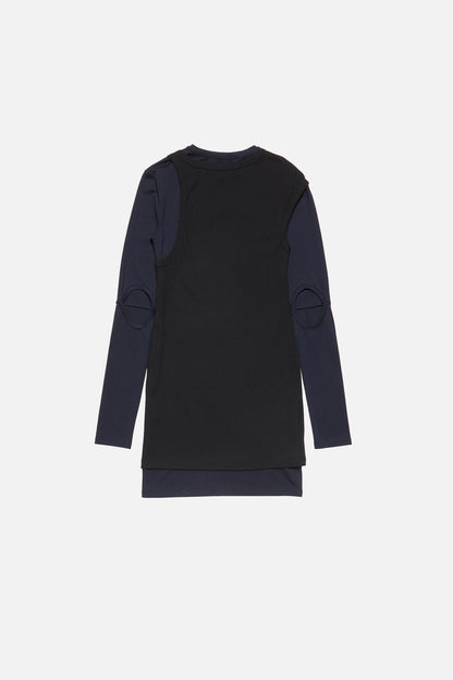 Layered Cotton Mini Dress - Navy/black