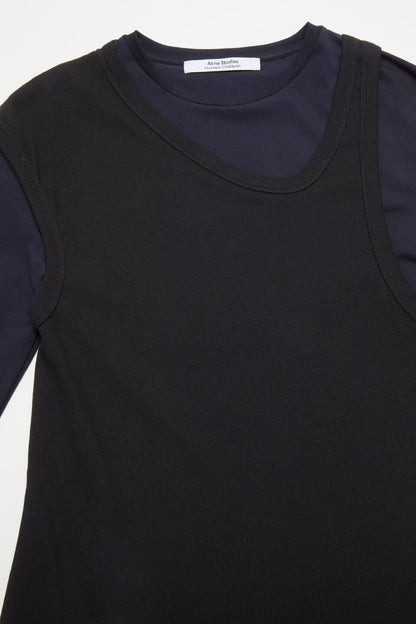 Layered Cotton Mini Dress - Navy/black