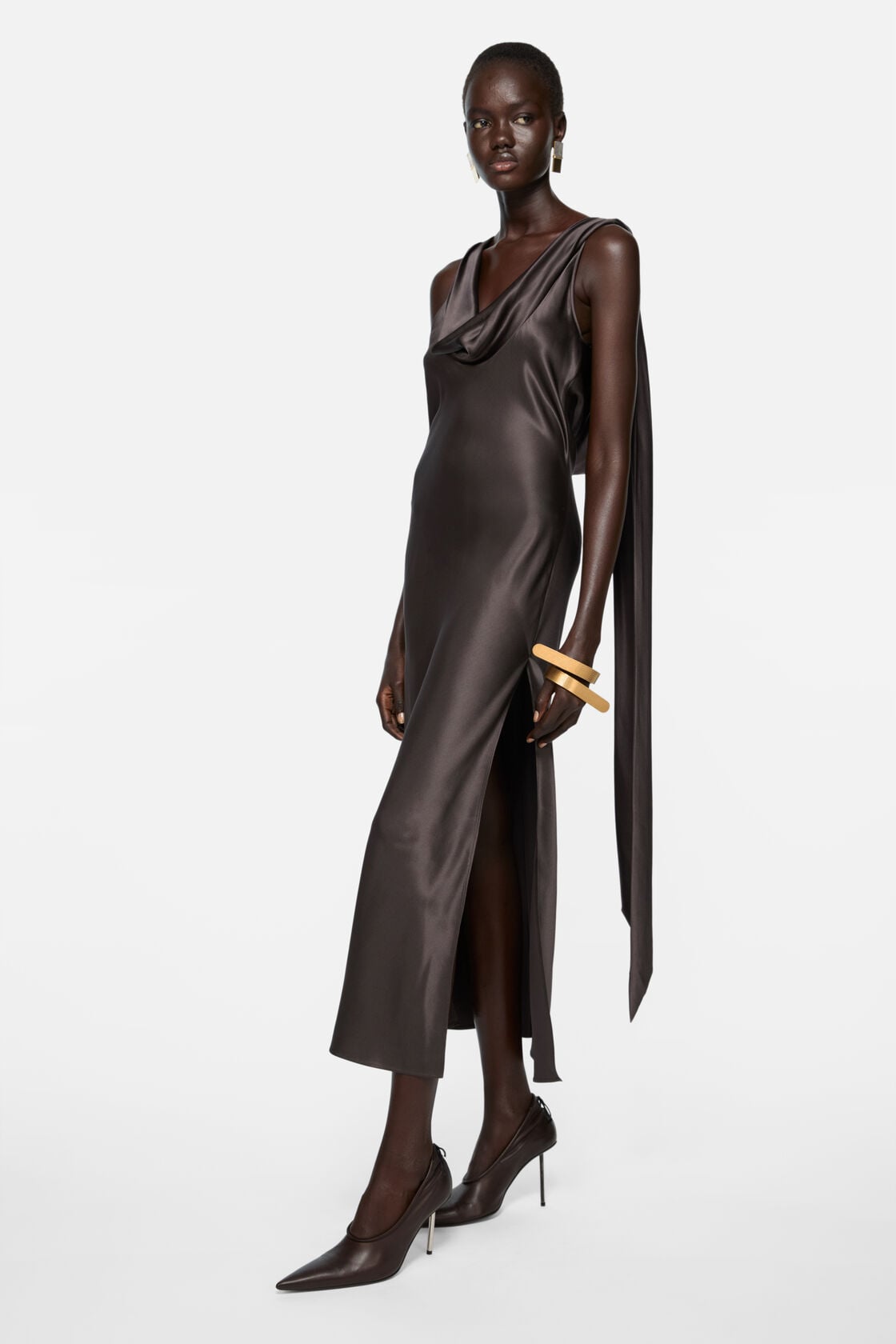 Draped satin dress - Graphite grey