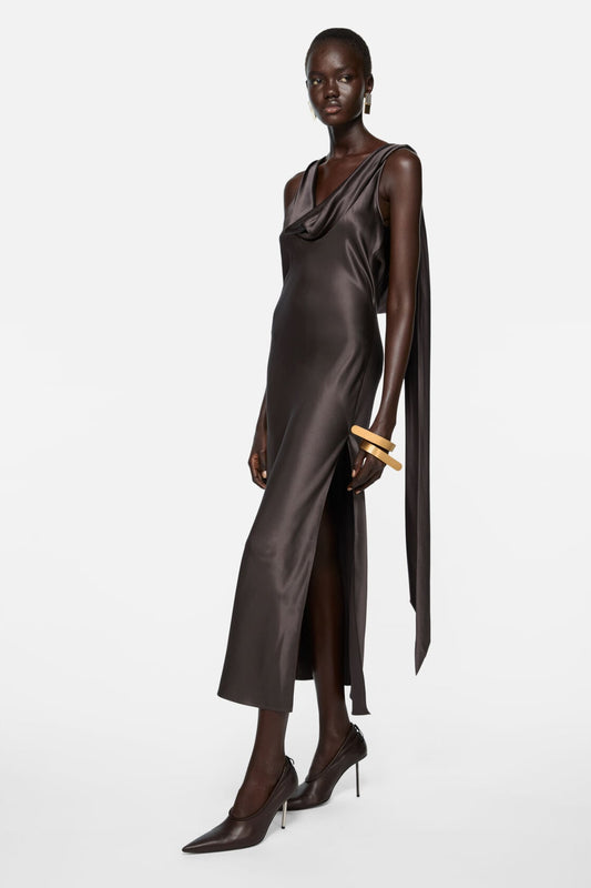 Draped satin dress - Graphite grey