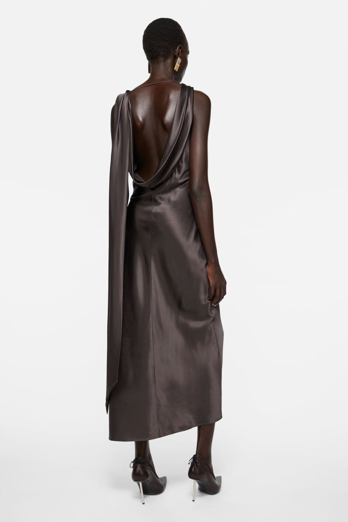Draped satin dress - Graphite grey