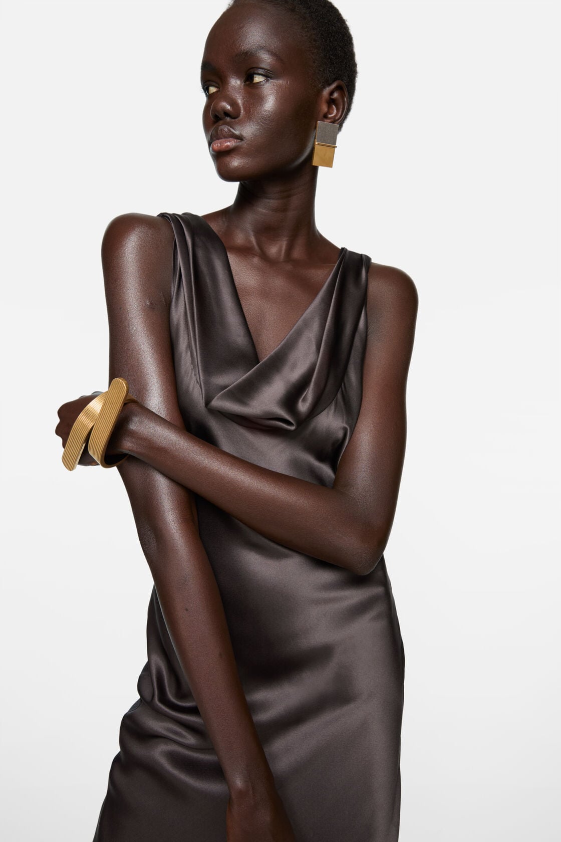 Draped satin dress - Graphite grey
