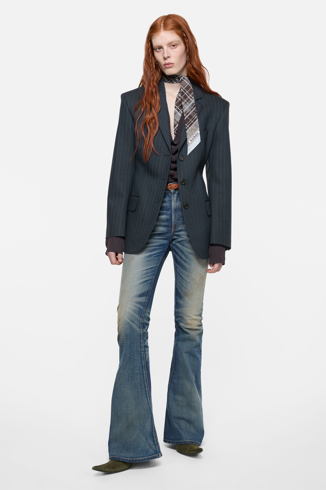 Pinstripe wool suit jacket - Black/Teal blue