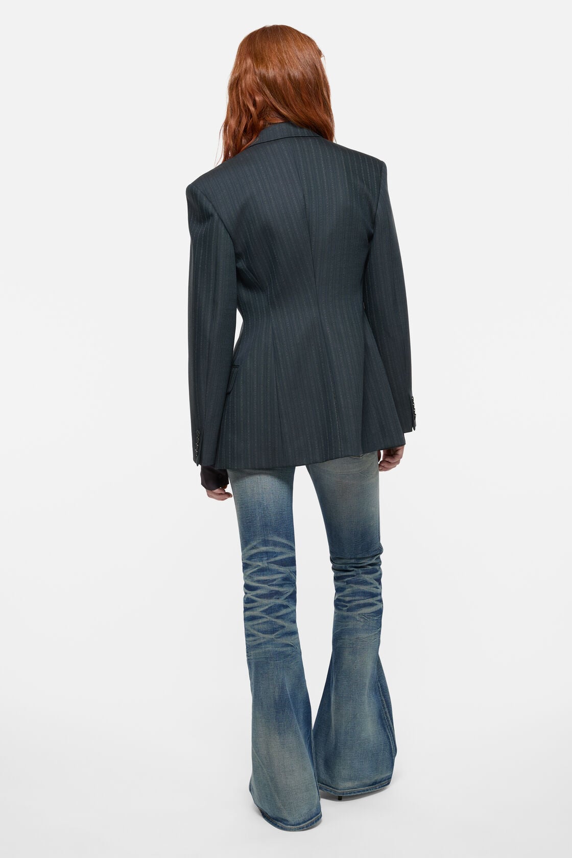 Pinstripe wool suit jacket - Black/Teal blue