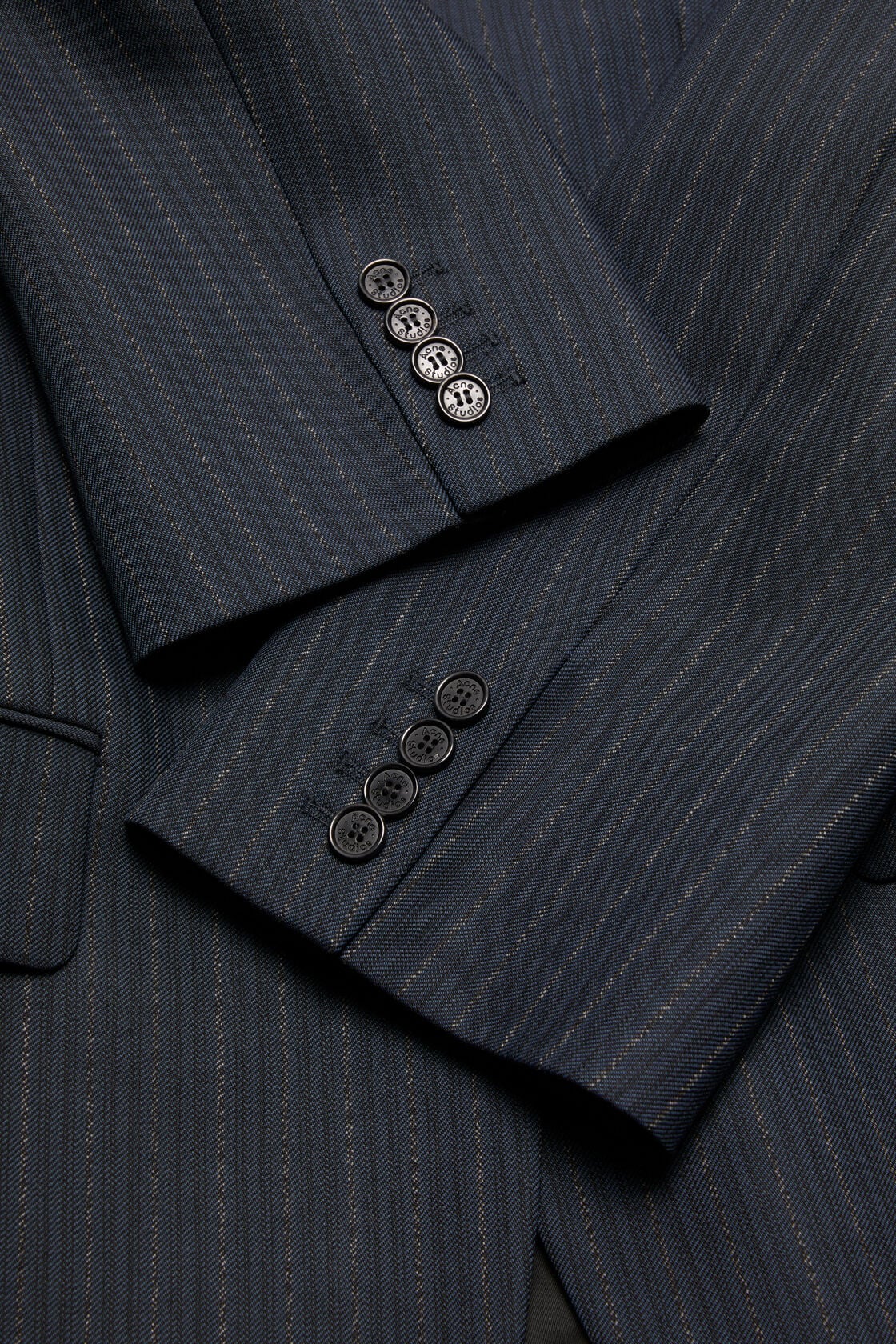 Pinstripe wool suit jacket - Black/Teal blue