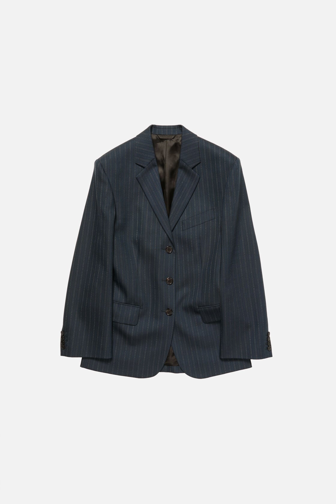 Pinstripe wool suit jacket - Black/Teal blue