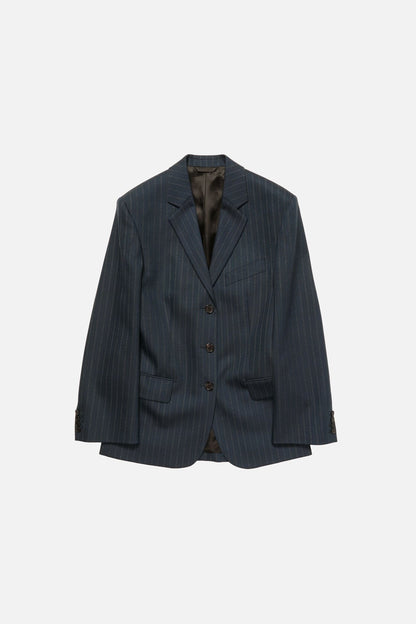 Pinstripe wool suit jacket - Black/Teal blue