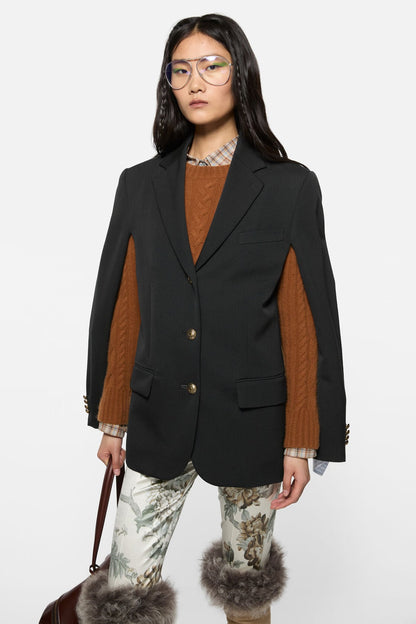 Layered wool suit jacket - Navy blue