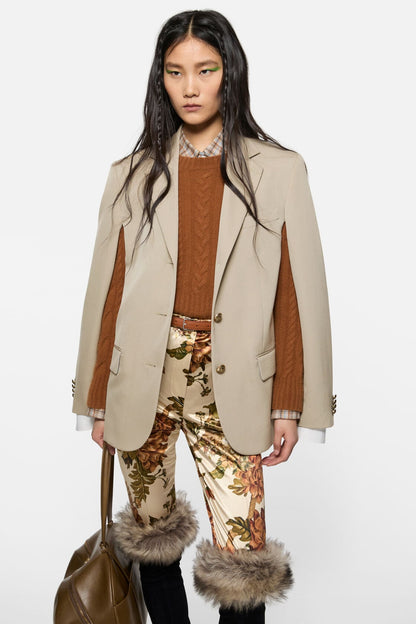 Layered wool suit jacket - Beige