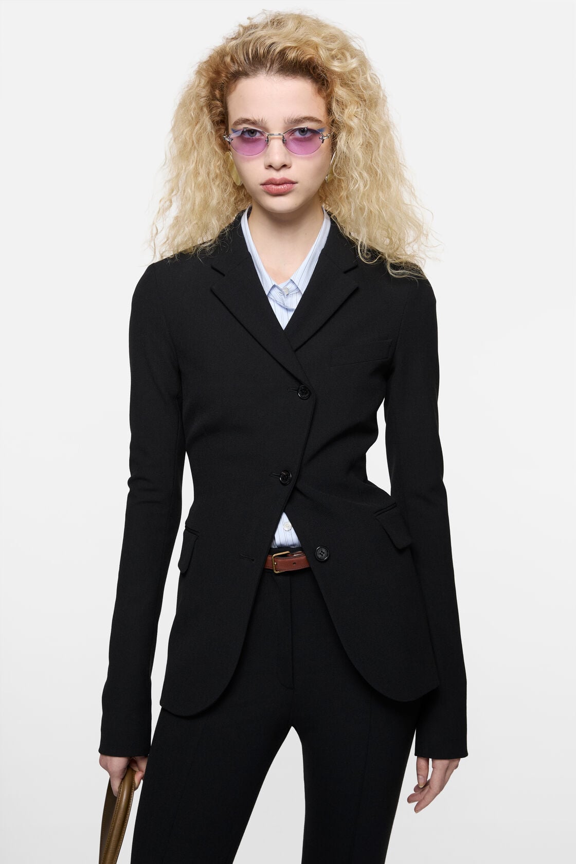 Fitted wool suit jacket - Black