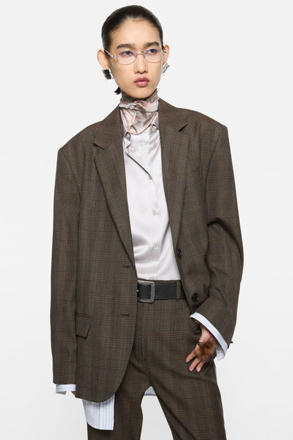 Layered wool suit jacket - Brown/black