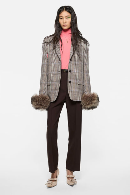 Wool jacket with shearling cuffs - Brown/blue