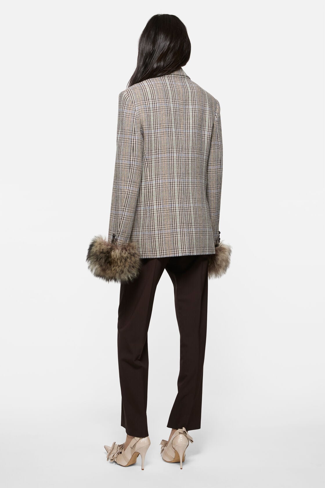 Wool jacket with shearling cuffs - Brown/blue