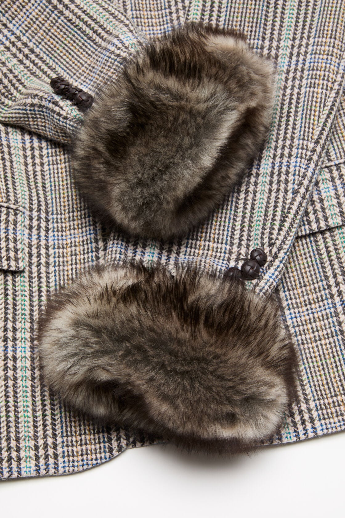 Wool jacket with shearling cuffs - Brown/blue