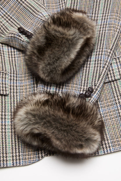 Wool jacket with shearling cuffs - Brown/blue