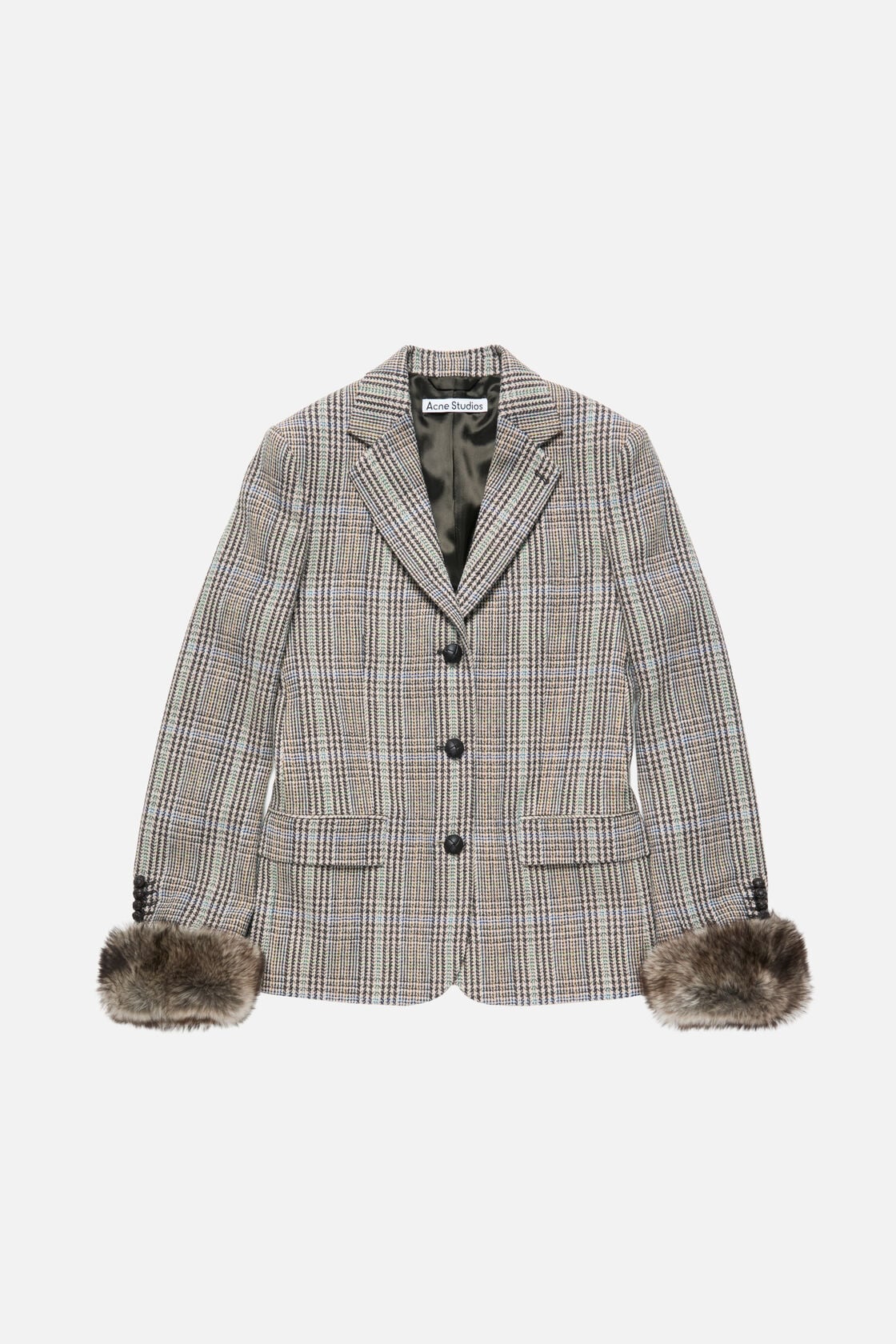 Wool jacket with shearling cuffs - Brown/blue