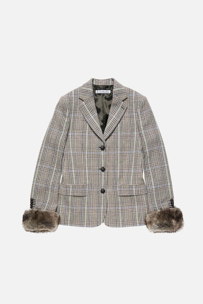 Wool jacket with shearling cuffs - Brown/blue