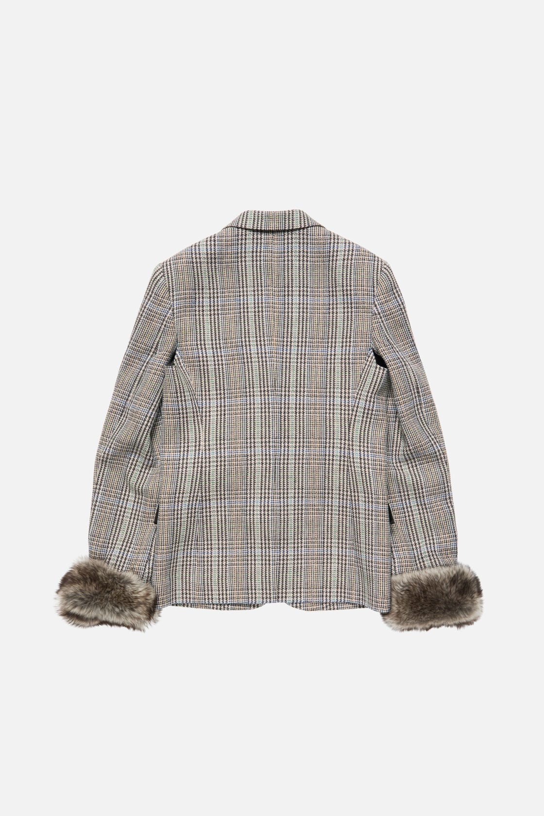 Wool jacket with shearling cuffs - Brown/blue