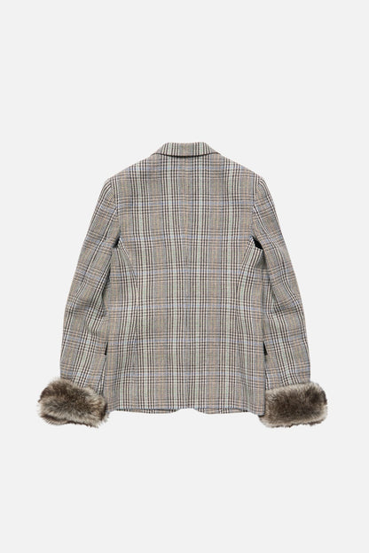 Wool jacket with shearling cuffs - Brown/blue