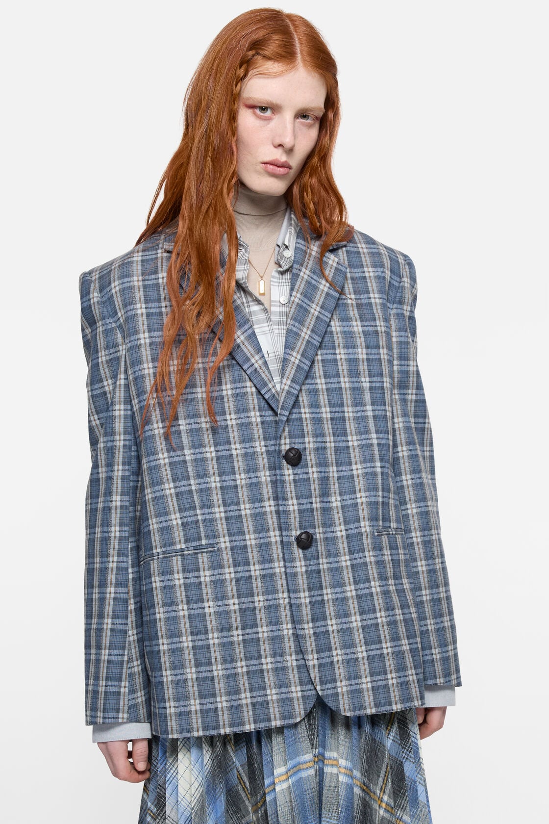 Checked wool suit jacket - Blue/yellow
