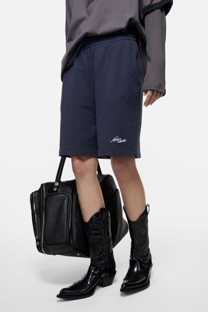 Fleece shorts with logo - Dark navy