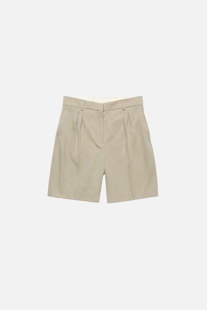 Tailored Wool Shorts - Beige