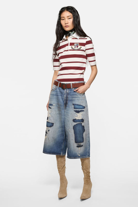 Mended denim shorts - Mid Blue