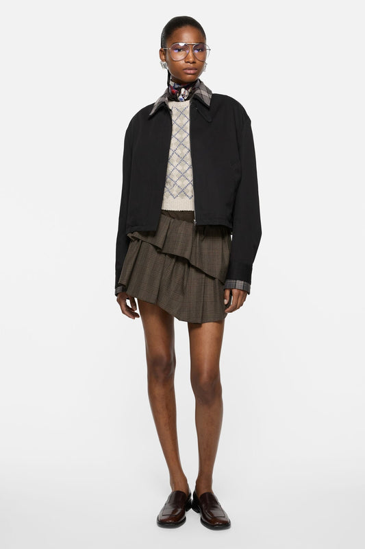 Short pleated wool skirt - Brown/black
