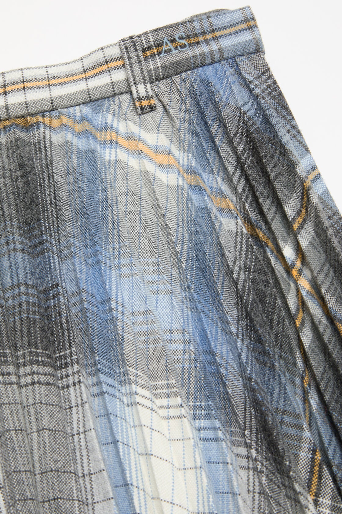Checked pleated wool midi skirt - Denim blue